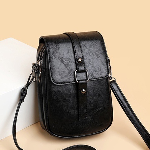 TAS SELEMPANG WANITA PREMIUM KULIT HITAM SLING BAG KOREA HOMIA TA515B5 IMPORT KEKINIAN REMAJA KECIL MURAH BATAM BRANDED