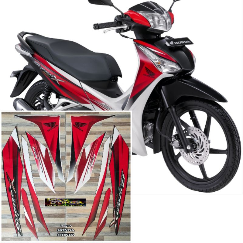 striping original Honda supra X 125 helm in putih merah tahun 2011