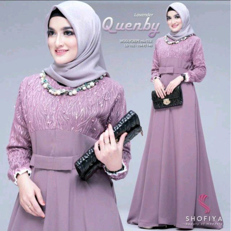 (PROMO)SET SYAR'I BRUKAT JUMBO PRITA MEW MAROON 6 WARNA LAINYA SETELAH HAJI UMROH GAMIS SYARI BRUKAT-Quenby lavender