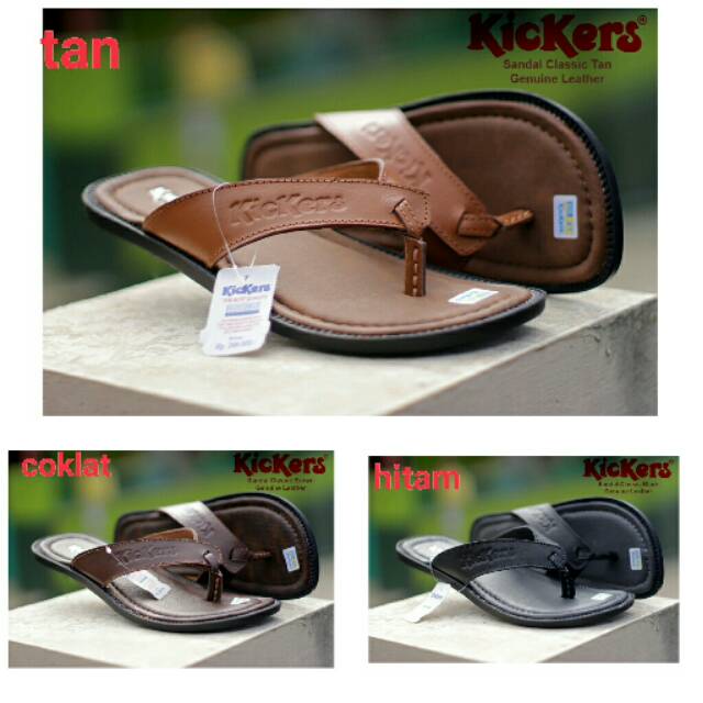 SANDAL KULIT PRIA KICKERS BLACK BROWN TAN KULIT SAPI ASLI