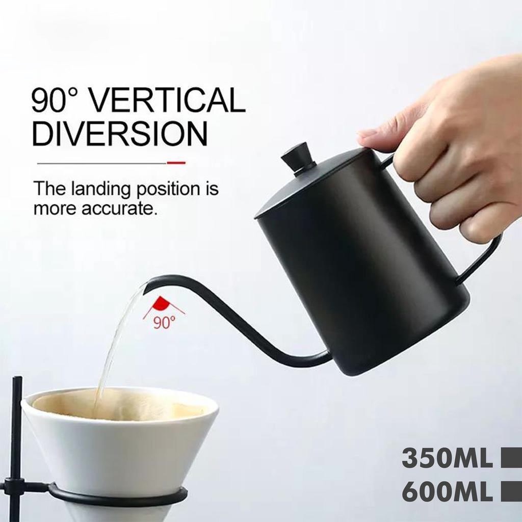 Kettle teflon hitam black / teko kopi leher angsa stainless teflon 350ml 600ml with lid