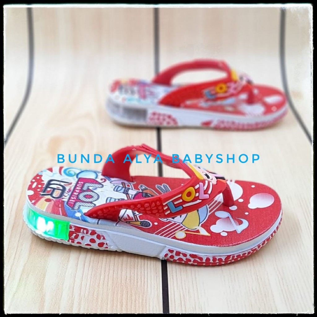 Sandal Anak Perempuan Jepit LED Usia 1 Tahunan Import  - Senal Anak Cewek Kartun MERAH Size 27