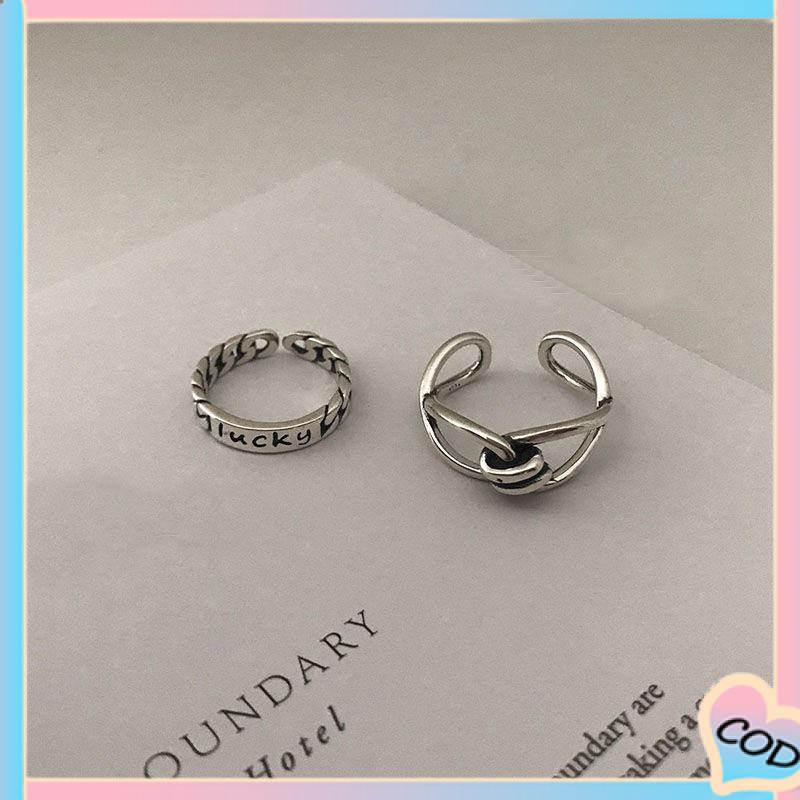 COD❤️ Minoritas desain cincin terbuka fashion wanita cincin fashion retro gaya keren kepribadian wanita finger ring set-A.one