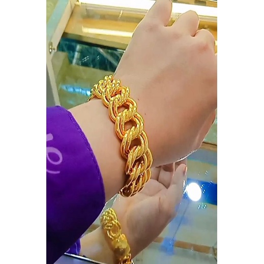 gelang emas lapis 24 k atau emas pm 999 anyam zikin