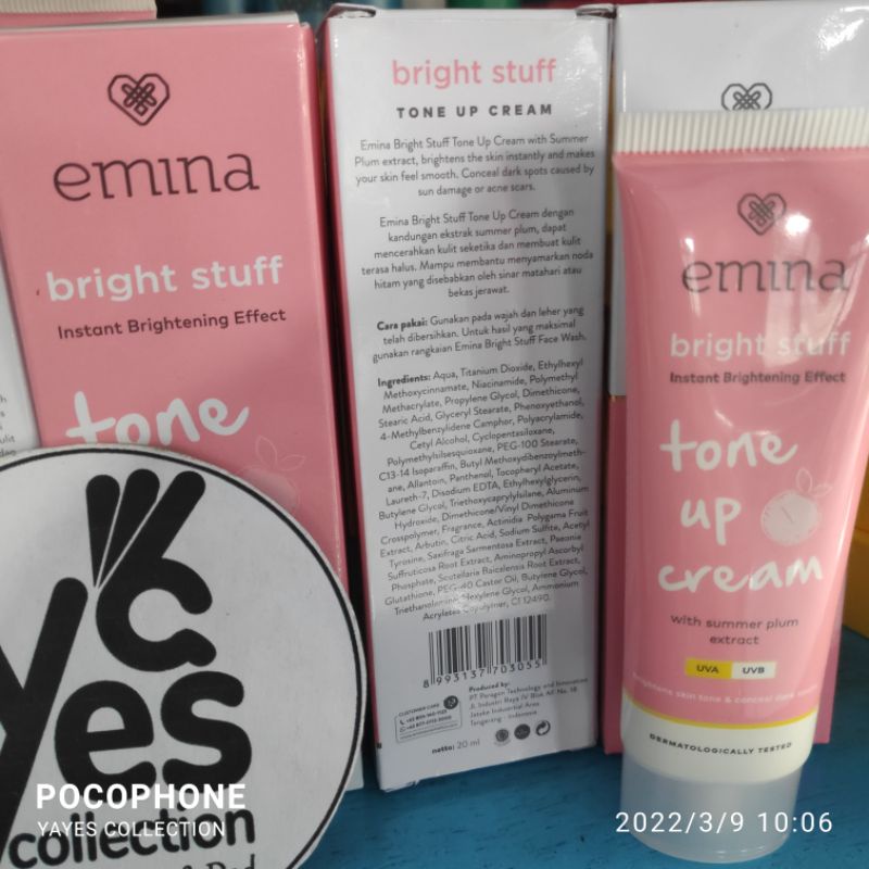 Emina Bright Stuff Moisturizing Cream 20 ml Acne Prone Skin Tone Up Krim Pelembab Muka Wajah Berjerawat Jerawat Normal Skin Glowing SPF 15 UVA UVB