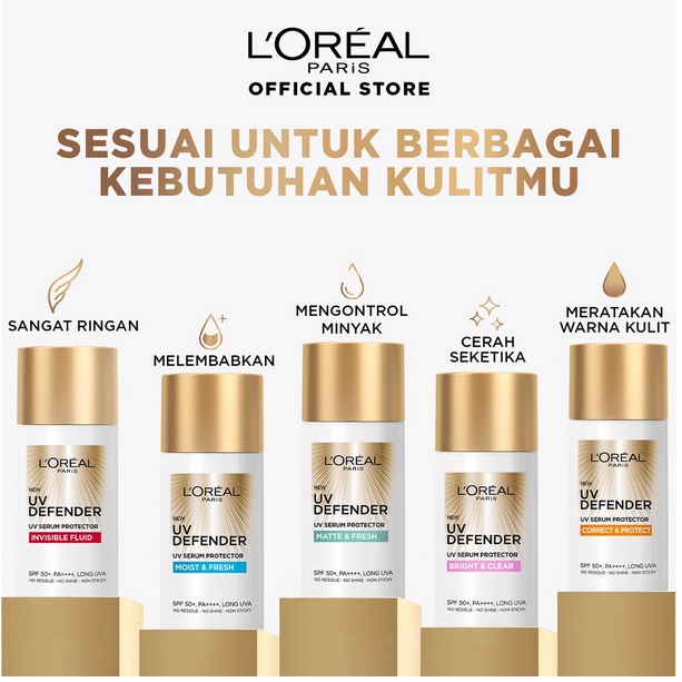 L'OREAL PARIS UV DEFENDER UV Serum Protector Sunscreen SPF50 | ❤ jselectiv ❤ Sunblock Wajah LOREAL ORI✔️BPOM✔️COD✔️