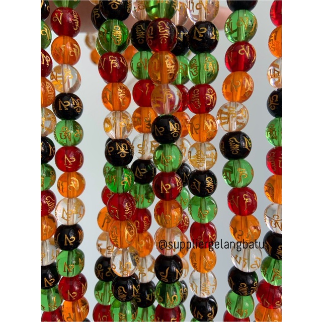 10mm mix colour om mani padme hum tibetan mantra glass round beads