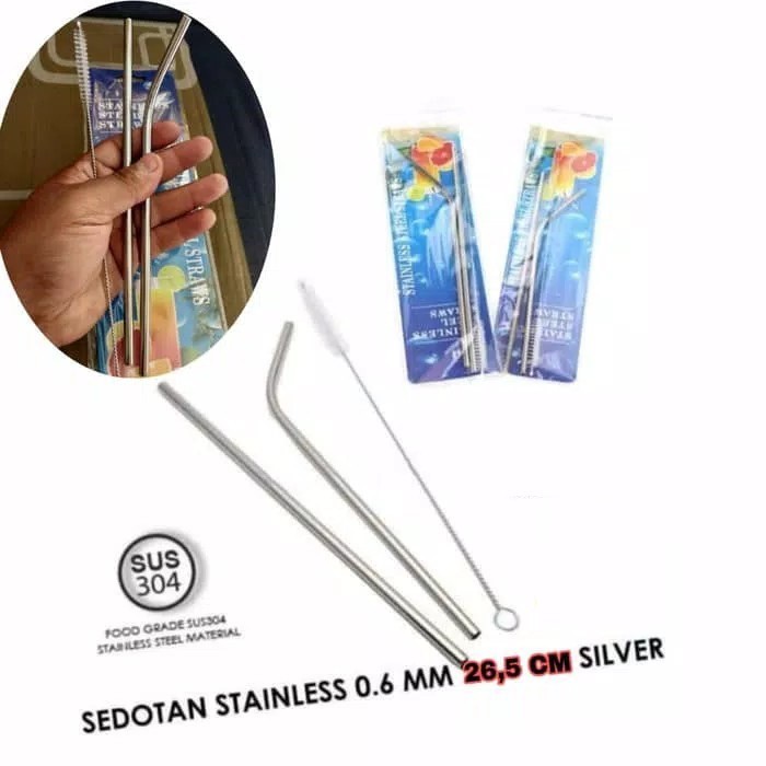 SEDOTAN STAINLESS SET ISI 2 SEDOTAN + 1 SIKAT PEMBERSIH