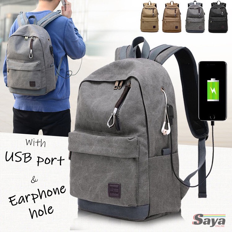 Tas Backpack Hi-Tech Kanvas Colokan USB Port Tas Laptop Gadget BB9131