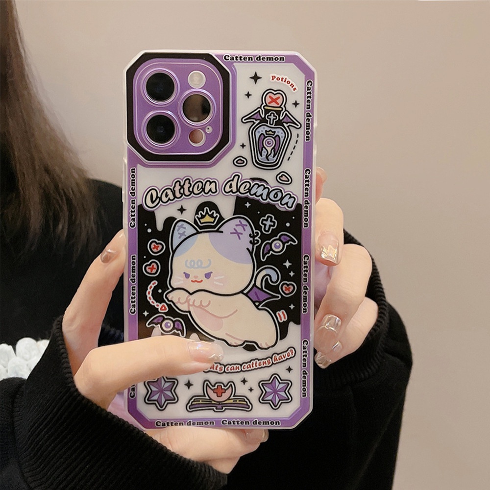 Case Pelindung Penuh Desain Kartun Angel and Demon Cat Untuk Iphone 7 8 PLUS X XR XS 11 12 13 MINI PRO MAX SE 2020