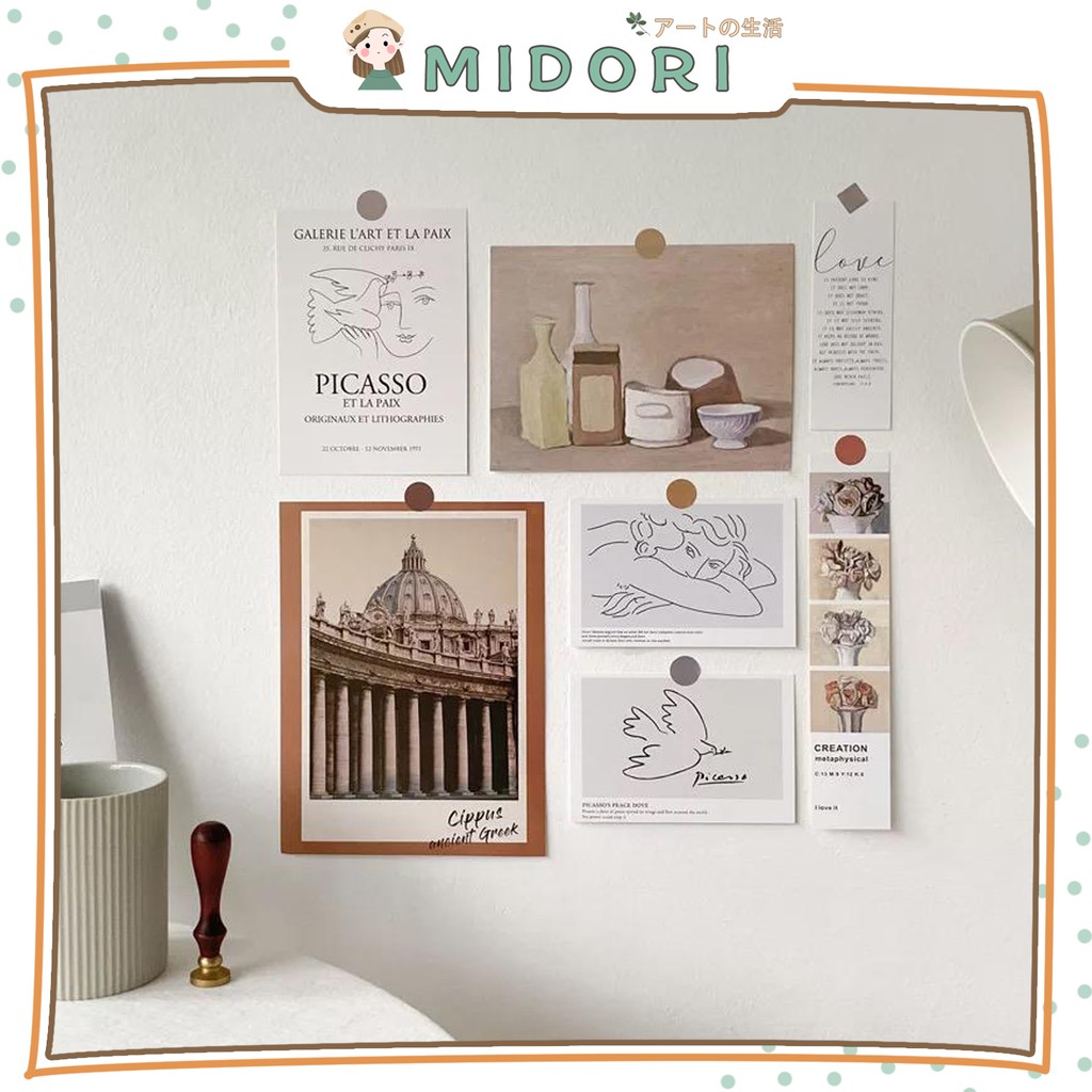 

[MIDORI] 7Pcs VINTAGE POSTCARD Wall Decor Sticker - B0123