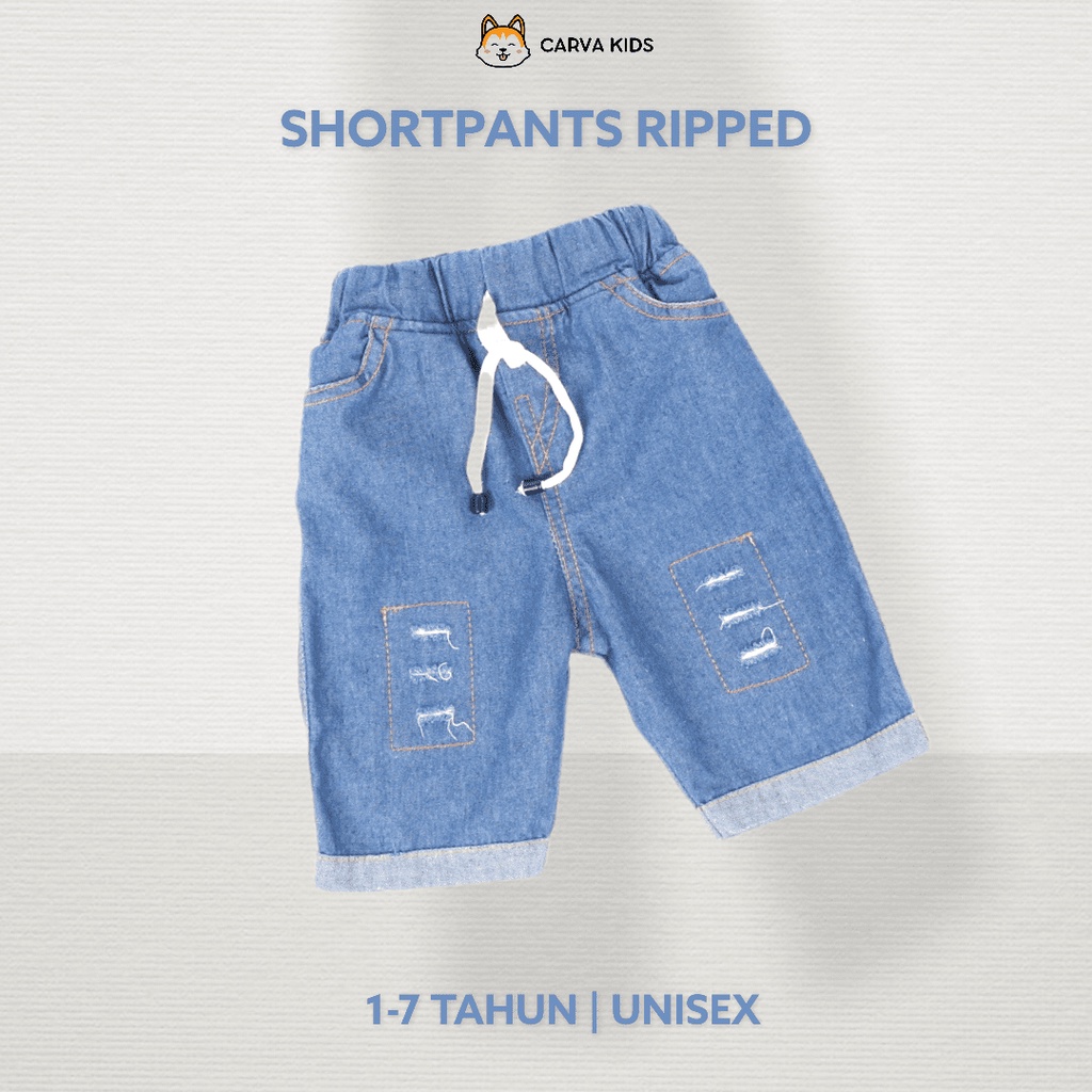 CELANA PENDEK CARVA JEANS ANAK SOBEK RIPPED BLUE LAKI LAKI PEREMPUAN LUCU IMUT