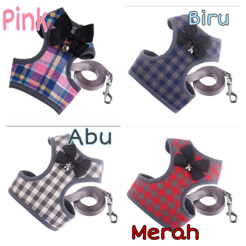 Harness Kucing Anjing Kotak Kotak Harnes Tali Tuntun Cat Dog Musang Bagus