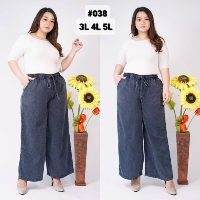 celana kulot jeans jumbo snow clana panjang wanita hamil kekinian muat bb 95 terlaris