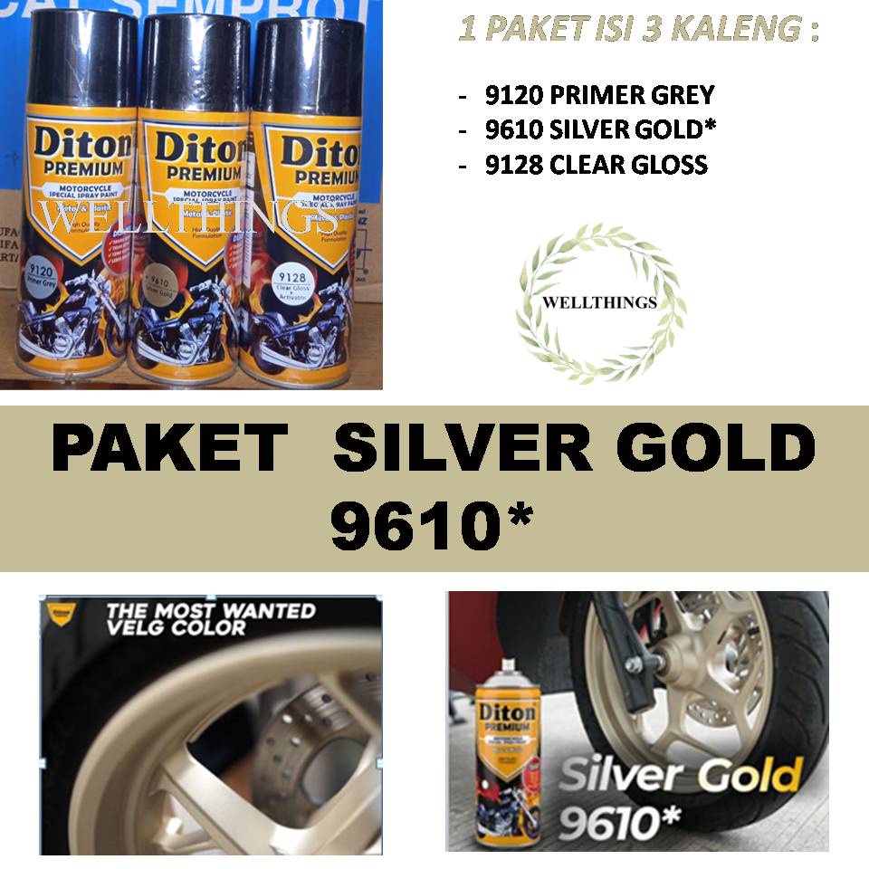 Paket Lengkap Cat Pilox DITON PREMIUM Velg Warna Silver Gold 9610* Mesin Bodi Sepeda Motor Mobil