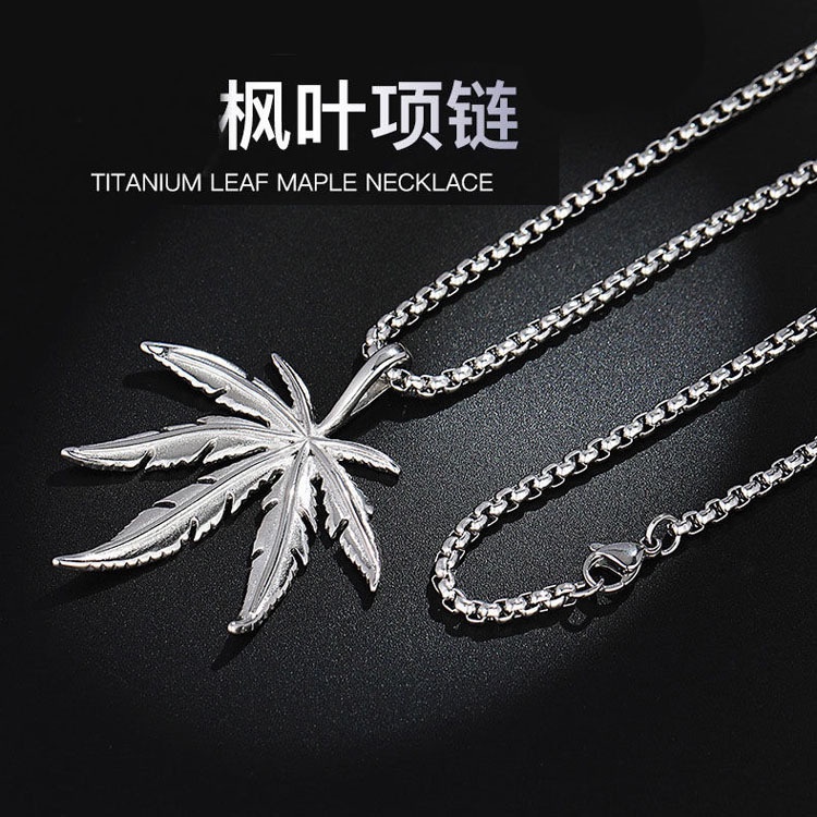 Kalung Pria Daun Maple Baja Titanium Rock Casting stainless steel leaf pendant Aksesoris Liontin Pria