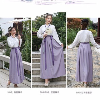 Hanfu Setelan Kaos  T shirt Lengan Pendek rok Mini Motif  