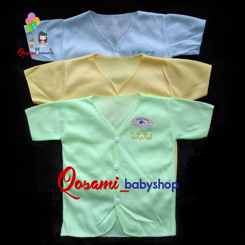 DOLPHIN 3 pcs Baju Kancing Pendek Bayi Polos Newborn SNI