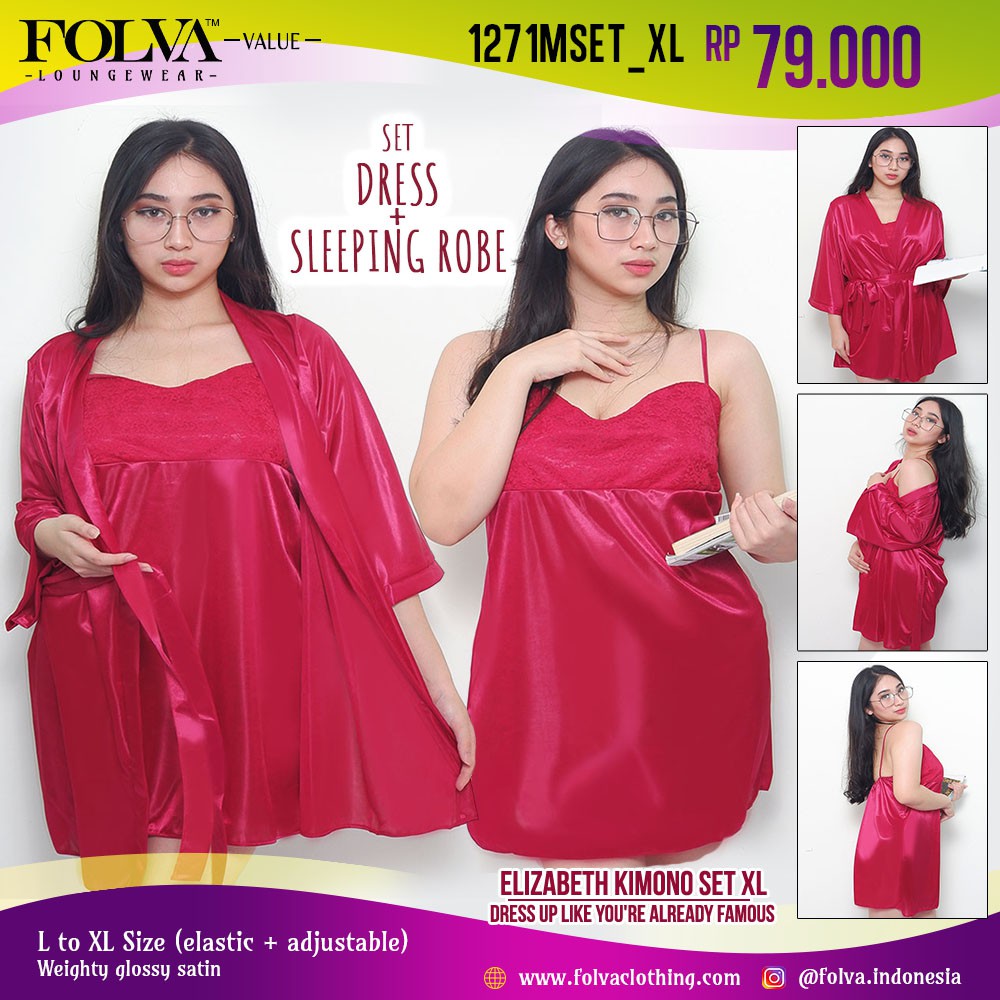  FOLVA  kimono  set baju tidur satin 1271MSET XL maroon big 