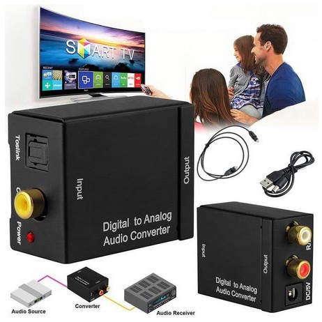 Digital to Analog Audio Converter Toslink Optical Coaxial to RCA untuk LED TV Bluray Plus Kable