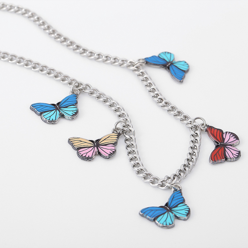 Butterfly Kalung Dengan Liontin Rumbai Kupu-Kupu Warna Kontras | Aksesoris Wanita | Kalung Rantai Dengan Liontin Bunga Untuk Wanita | Kalung Bahan Stainless Steel