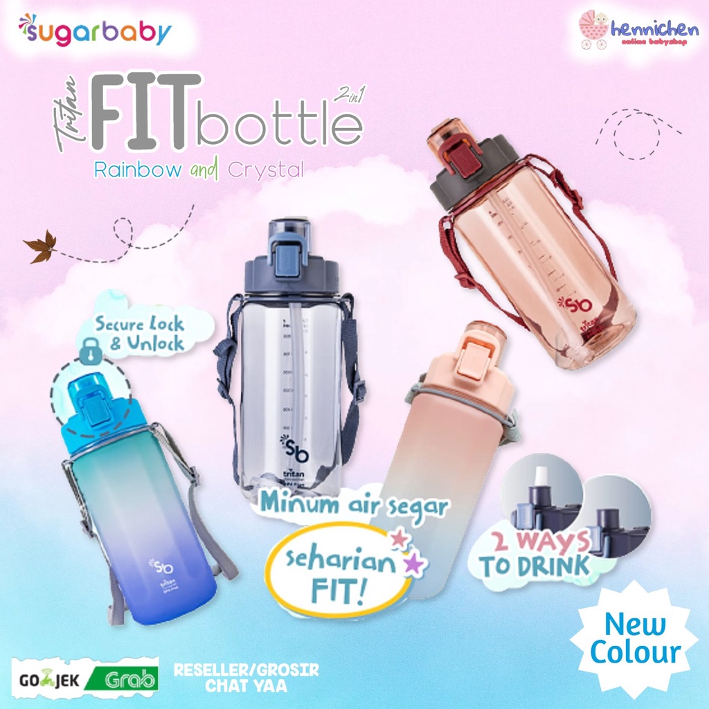 Sugarbaby SUGAR BABY Tritan Fit Bottle 2in1 Rainbow and Crystal BOTOL MINUM ANAK BOTOL MINUM OLAHRAGA - 1050ml dan 2000ml