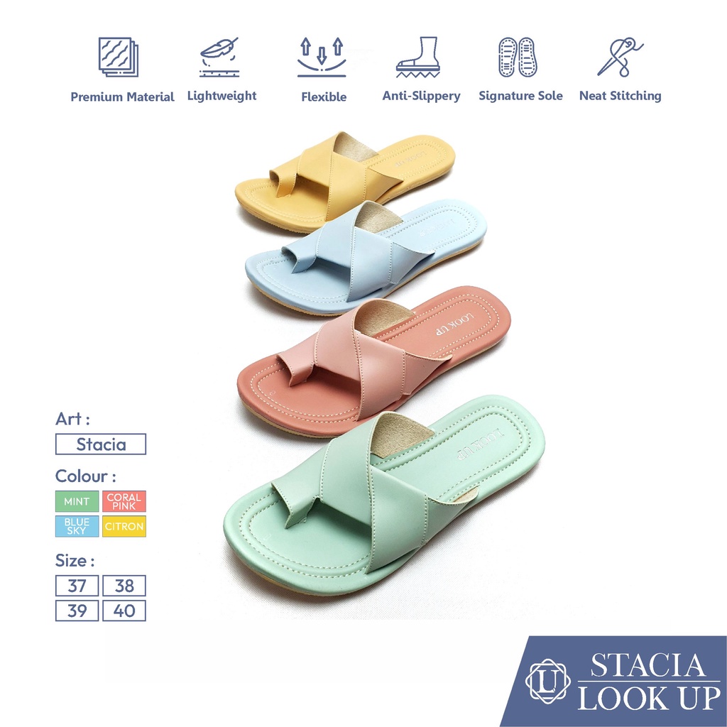 Sandal Wanita Kekinian Ruffle Sandal Wanita Teplek Flat Sandal Kulit Wanita Kokop Jepit - STACIA