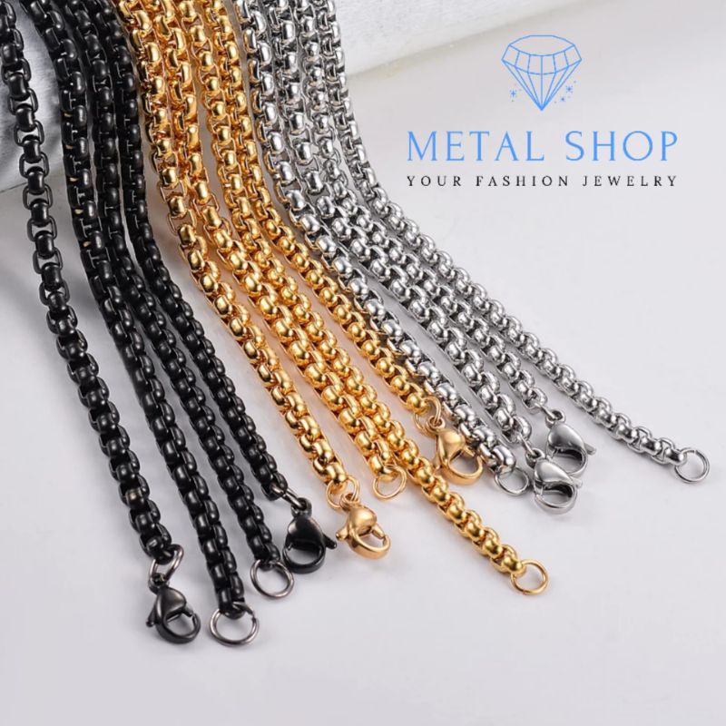 Kalung titanium holo model bulat bulat panjang 50CM|60CM