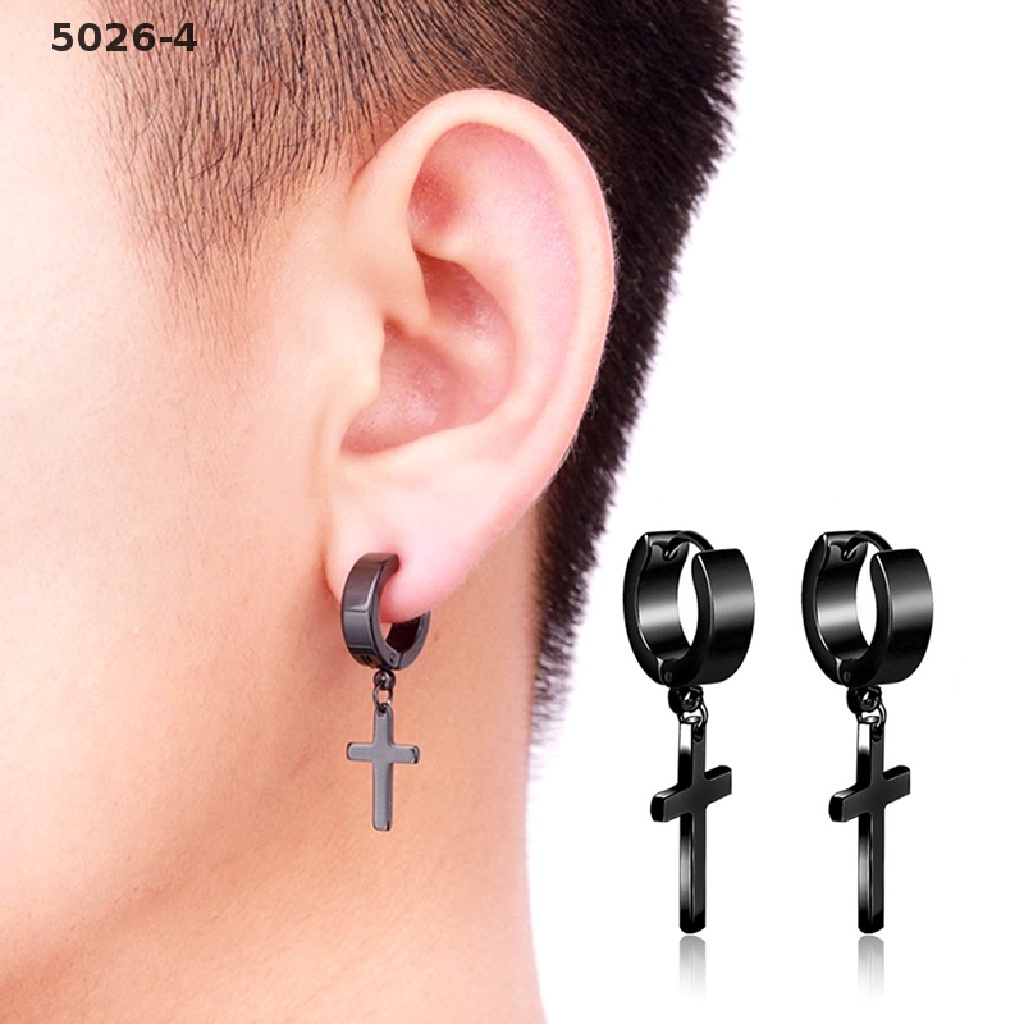5026-4 1Pc Anting Tusuk Motif Salib Ala Punk Bahan Stainless Steel Untuk Wanita