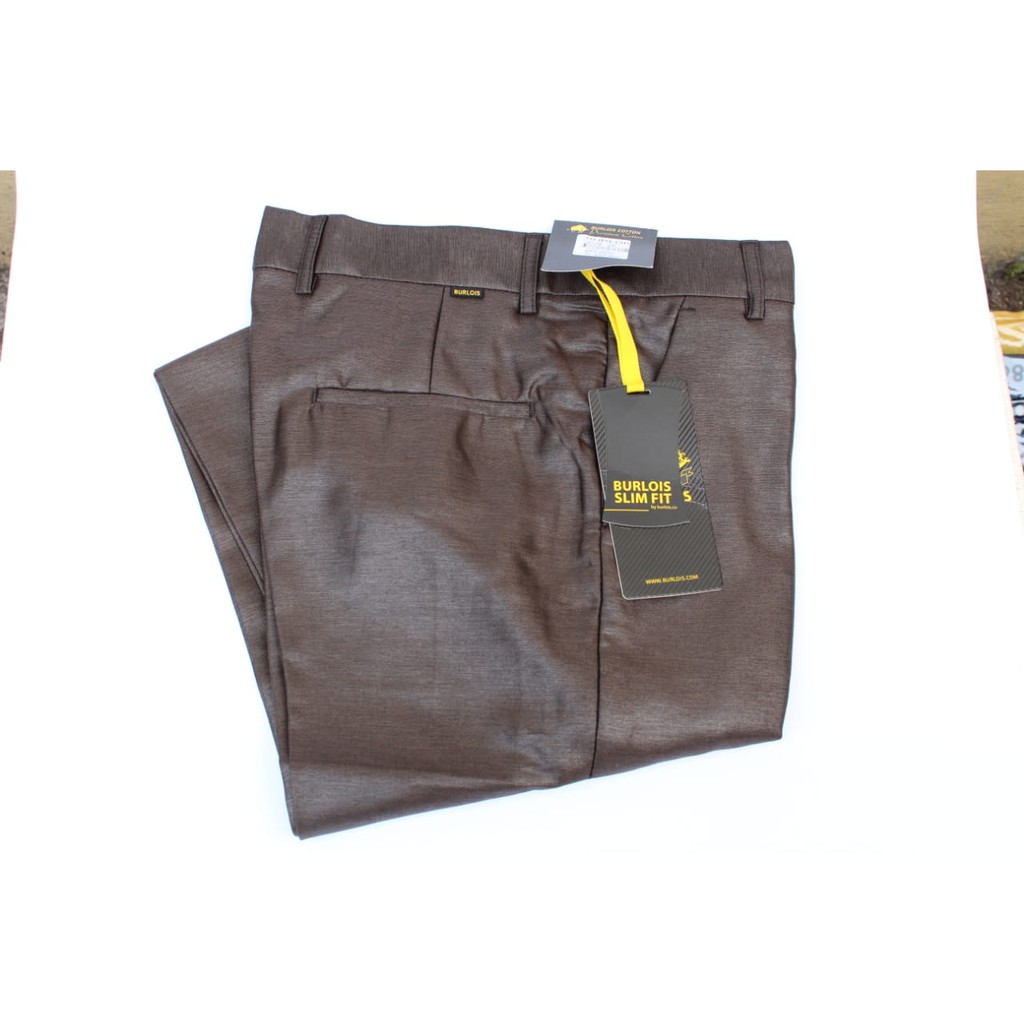 celana formal / celana kantor merk burlois superwoll import coklat mengkilap