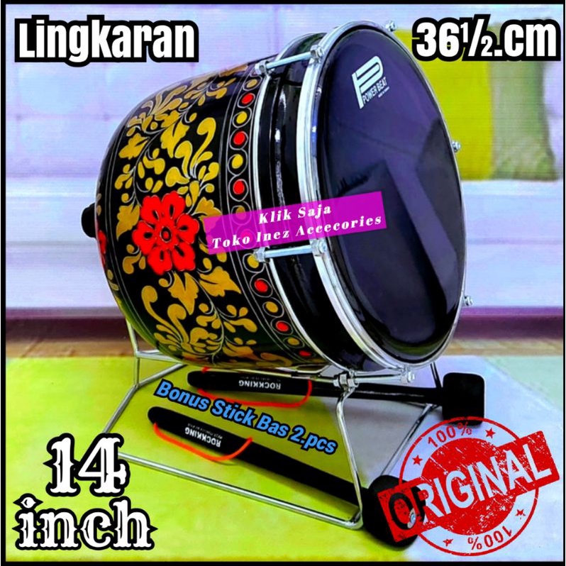 Bas Hadroh Marawis 14 inch Hitam Gold Lingkaran Mika 36½.cm Power Beat Hitam