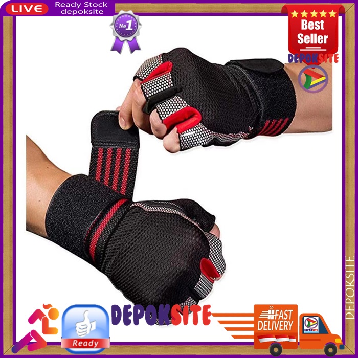 GL1 Gym Glove Sarung Tangan Fitness Gloves Half Finger Sport Cycling Riding Gloves Premium Men Women