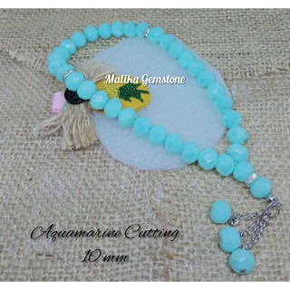 TASBIH BATU AQUAMARINE MODEL CUTTING 33 BUTIR 10MM 100% NATURAL