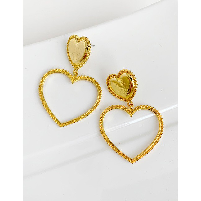 LRC Anting Tusuk Fashion Alloy Diamond Heart Earrings F95641