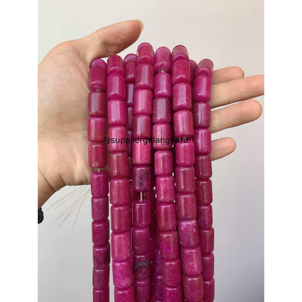 bahan renceng batu ungu lavender agate tabung 14mm gelang kalung