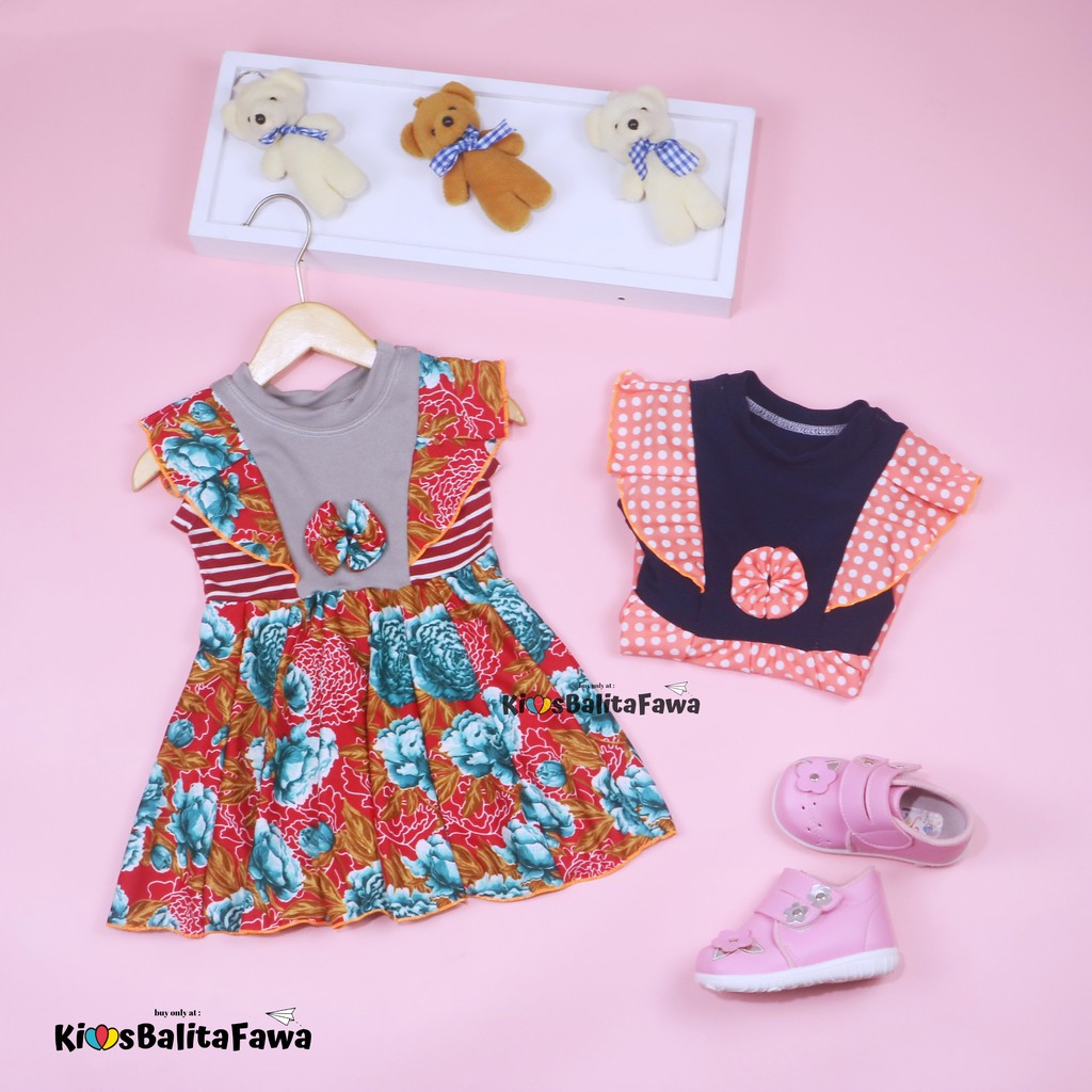 Dress Marion 6-18 Bulan / Dres Kensi Lengan Pendek Anak Perempuan Bayi Gaun Pesta Murah Import