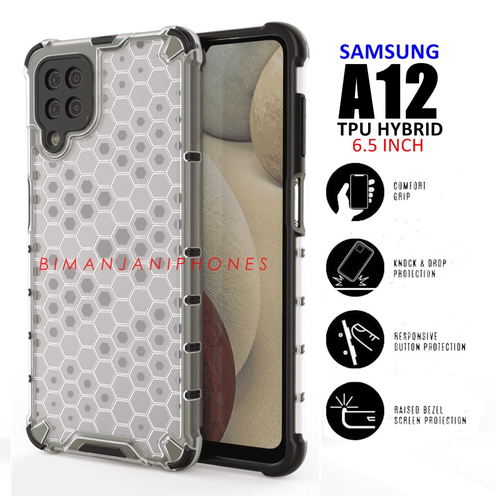 Case Samsung M12 Samsung A12 - Soft Case Honeycomb TPU Hybrid Full Protection Armor Original