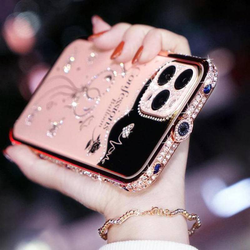 Case Bumper Pelindung Bahan Akrilik Aksen Glitter Berlian Untuk iPhone 13 12 11 Pro MAX X XS MAX XR 13 12 11