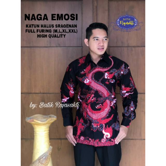 Batik Pria NAGA EMOSI Asli Katun Halus Sragenan Full Furing Murah