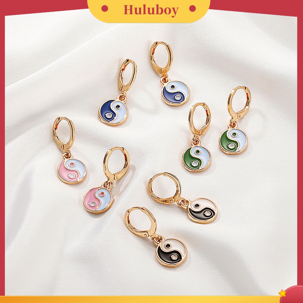 Hu Hu Hu Hu Hu Alat Bantu Pasang Kacamata♡ 1 Pasang Anting Hoop Tindik Desain Yin Yang Warna-Warni Gaya Tradisional Untuk Pesta