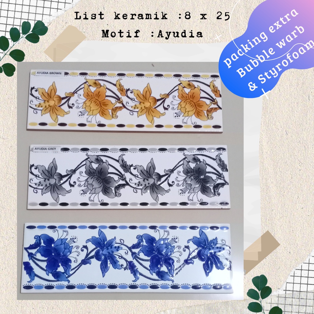 list keramik dinding motif bunga ayudia ukuran 8x25