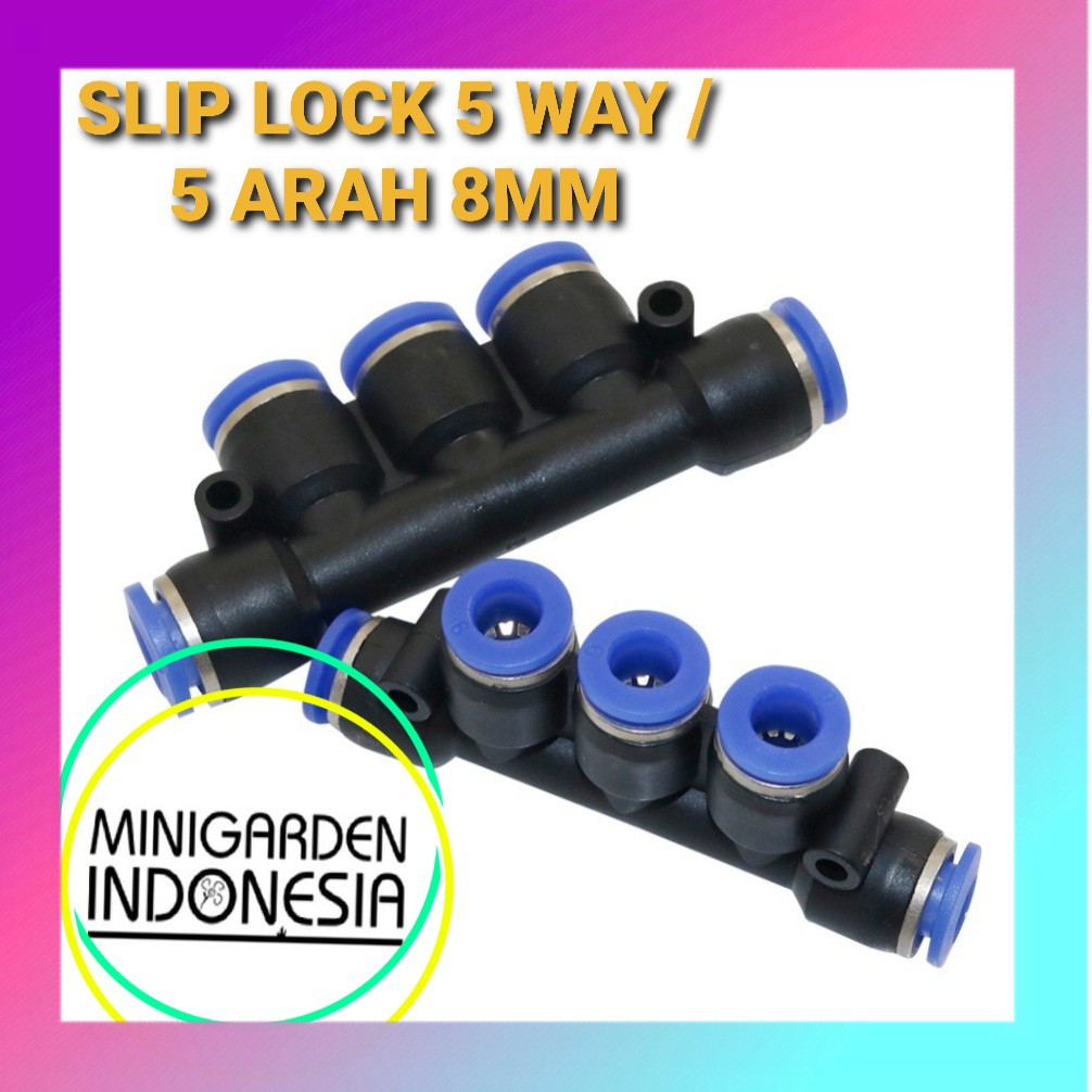 KONEKTOR SLIP LOCK 5 WAY 8MM pneumatic fitting PU push in 5 cabang arah sprinkler selang PU irigasi