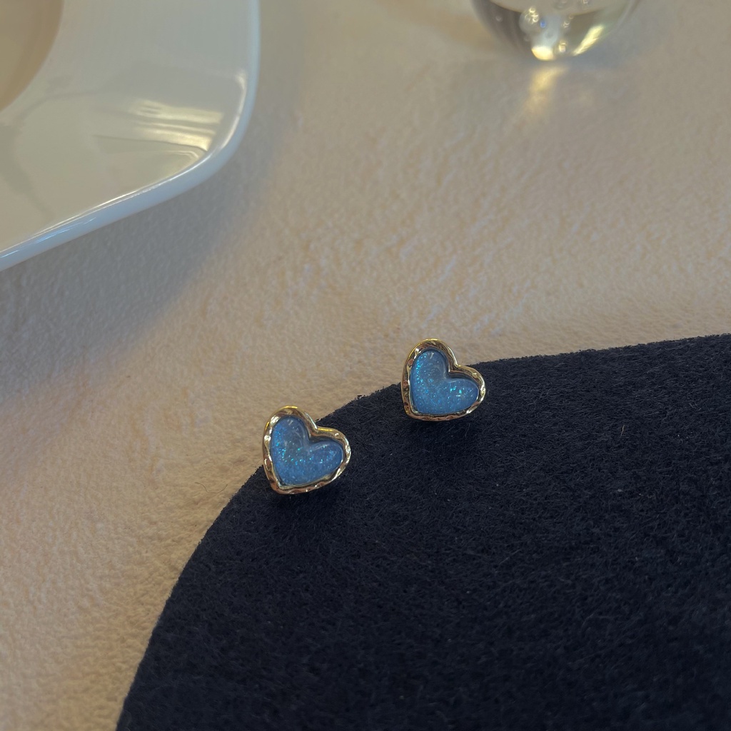 Mini Biru hati mencintai stud anting-anting untuk Wanita Baru fashion kepribadian sederhana dan anti