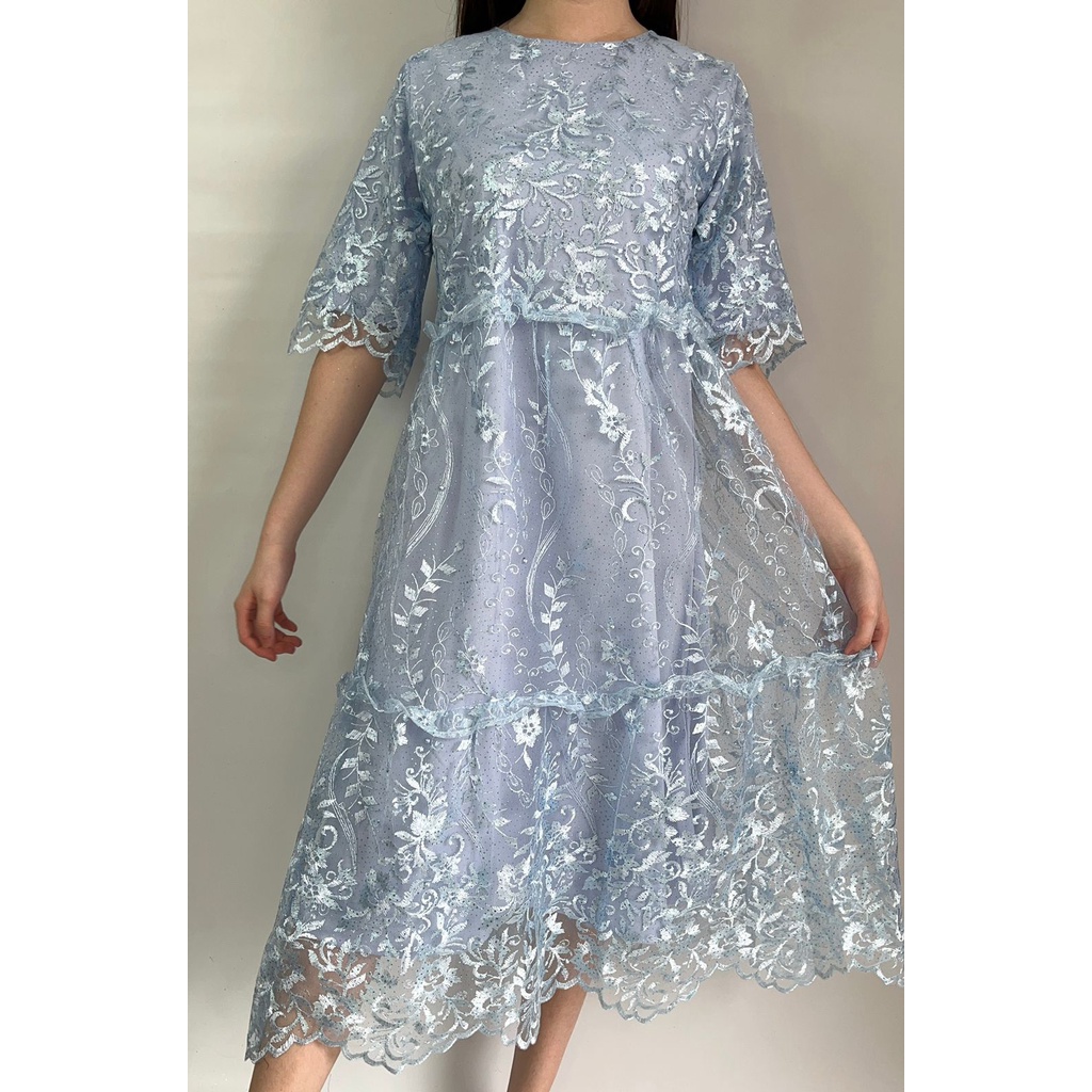 Baru  Dress Pesta Mewah Bahan Brokat premium tile Free masker dan tali pinggang S113