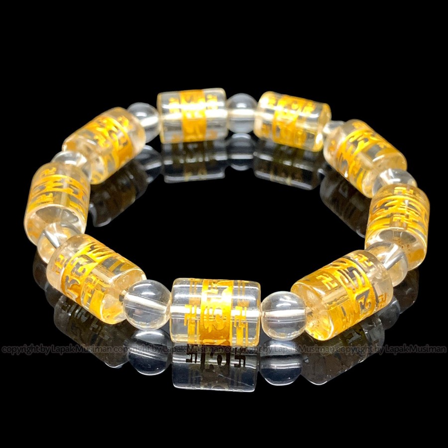 [Bayar di Tempat] Gelang Pria Batu Giok Hitam Ukir Mantra Buddha Gelang Hitam Putih