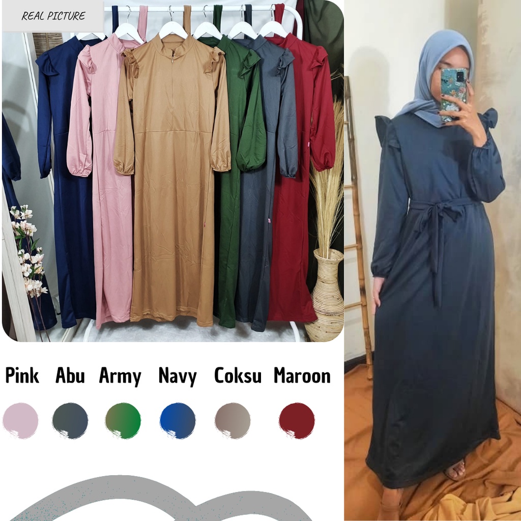 Gamis Rumbai BUSUI Lengan Panjang Fashion Muslim Naadhira Fit  L-XL Lingkar Dada 96cm Panjang 133cm