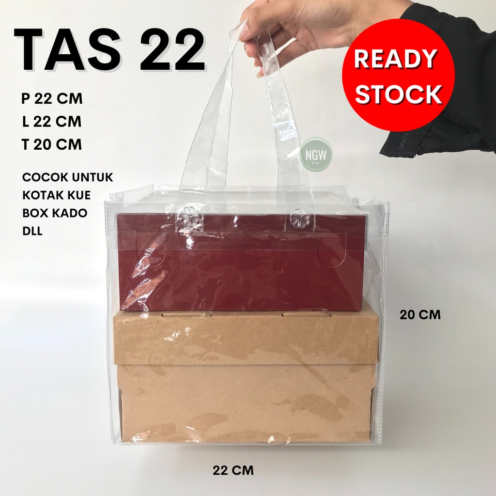 Tas pvc mika bening 22 x 22 x 20 hampers goodiebag kotak box kue kado hantaran