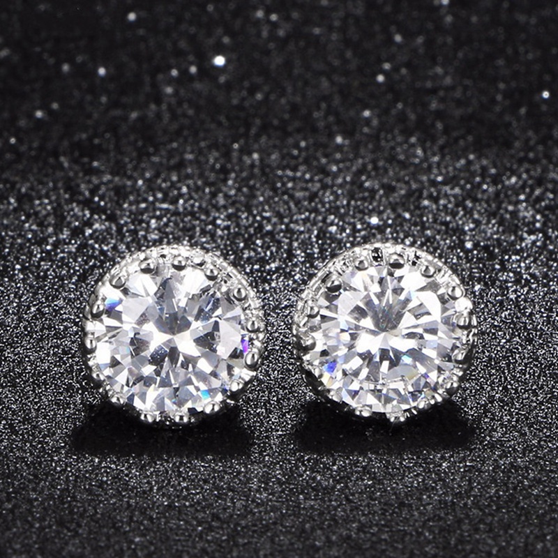 Female Luxury Round Cubic Zirconia Earrings Crystal CZ Shiny Women Accessories High Quality Silver Color Trendy Jewelry