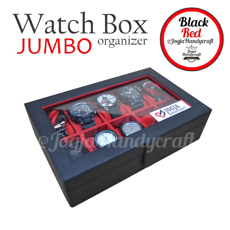 (JUMBO) Kotak Tempat Jam Tangan Isi 10 Sport , Box Jam, Watch Box, Wadah Jam Black Red