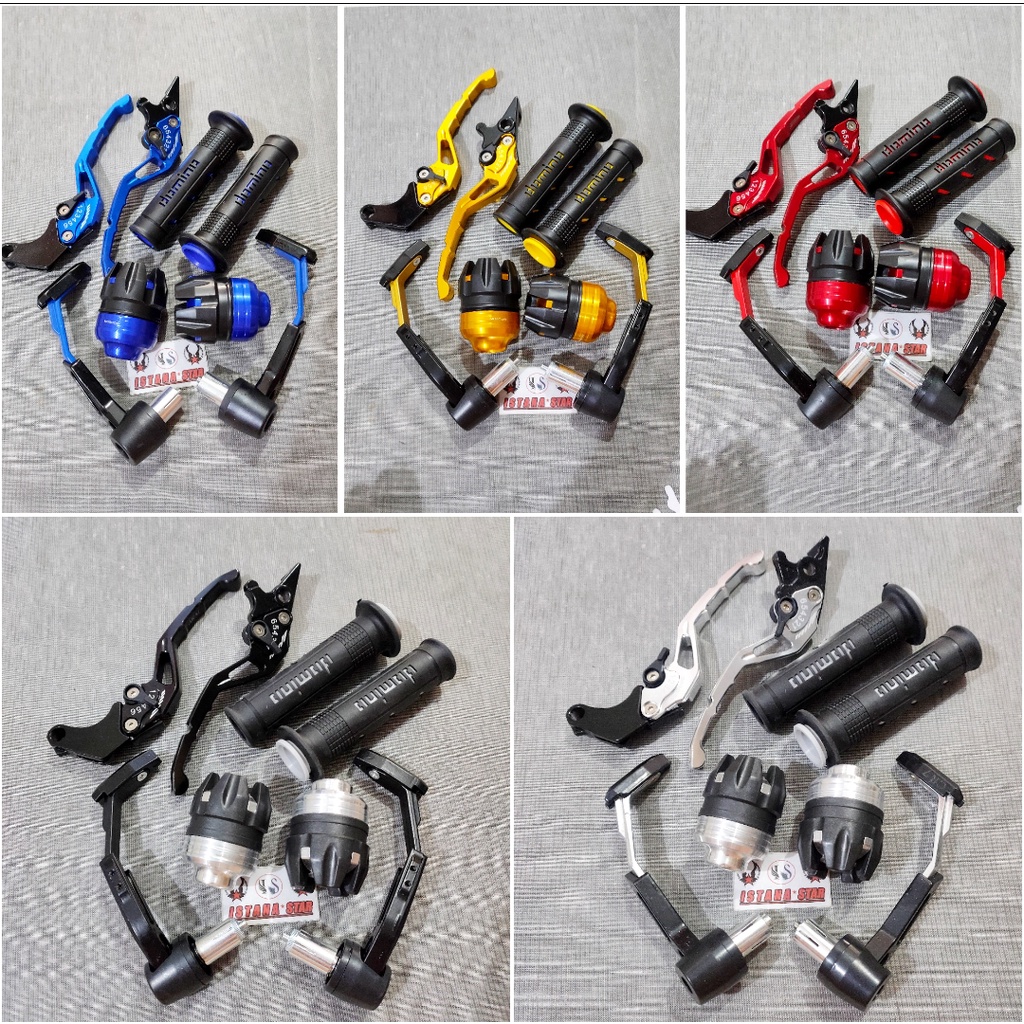 Paket Variasi Tiger/CBR150R/CB150R/Versa/Megapro/Sonic/SatriaFU Handle CNC Setelan Proguard Jalu As Handgrip Reall Pict EMAS